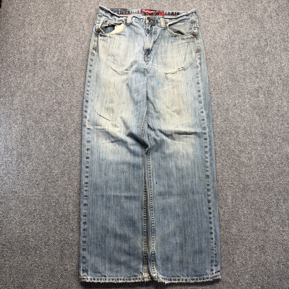 Aeropostale Mens Distressed Light Wash Relaxed Wide Leg Jeans 31x32 Y2K Grunge
